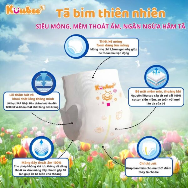 Tã Bỉm Kuubee Chính Hãng - Siêu Mỏng 1.3mm, Thoáng Khí & Thấm Hút Tốt